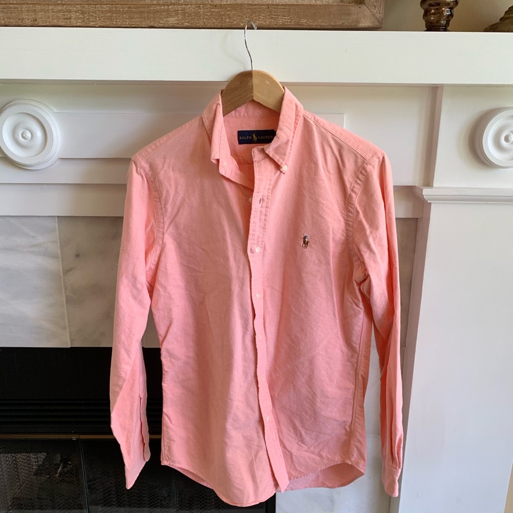 Men’s Orange Polo Long Sleeve Button Down Size S